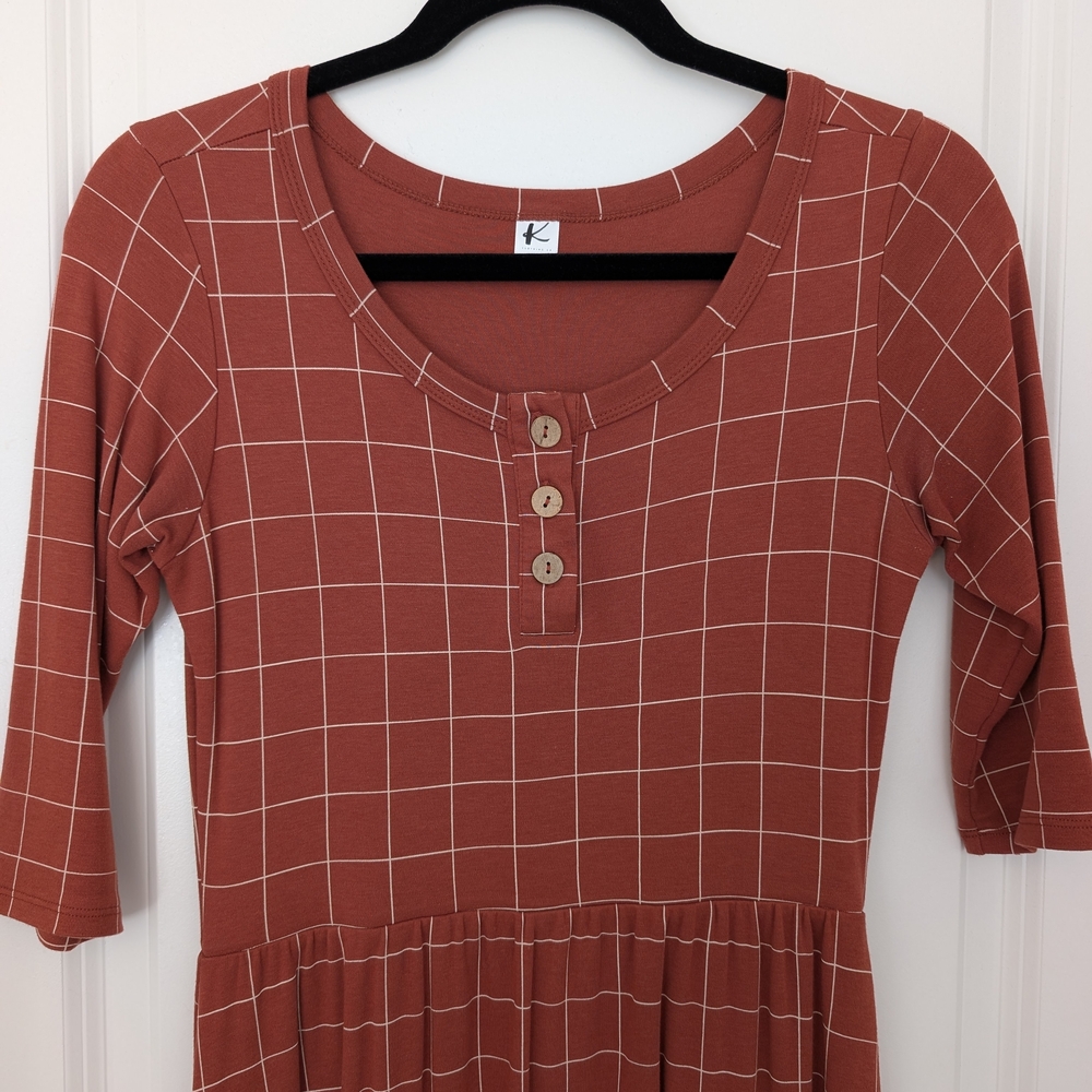 Women's Rust Checkered Dress - Picture 2 of 4